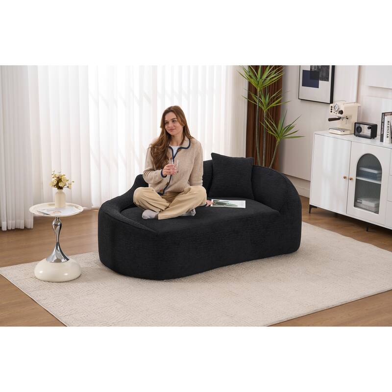 LY-048 Compression Curved Chaise Longue Chair Indoor, Modern Chenille Loveseat Couch