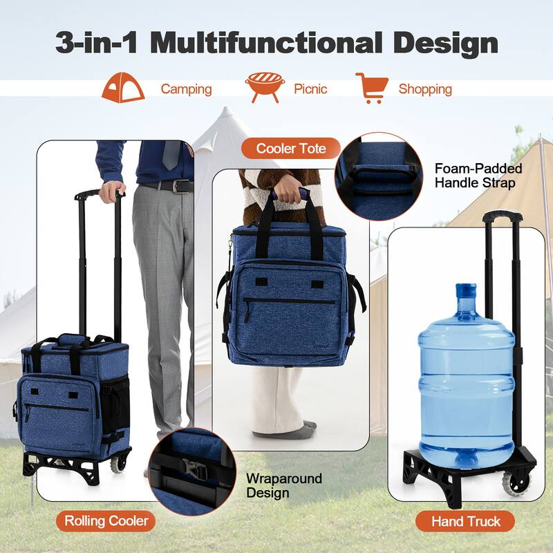 Costway 50-Can 3-in-1 Insulated Rolling Cooler with Adjustable Handle - See Details