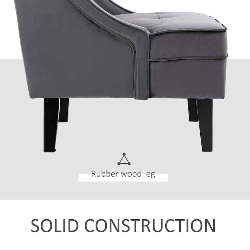 HOMCOM Tufted Single Sofa Chair with Rubber Wood Legs, Thick Padding Mid-Back, and Wings for Living Room