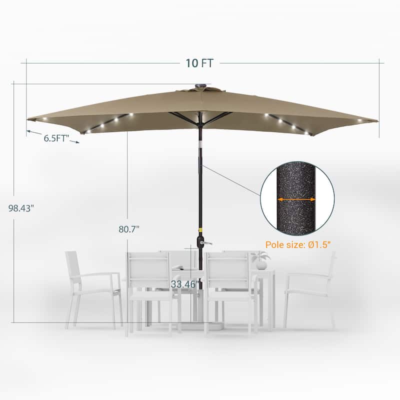 LIVOOSUN 10x6.5ft Steel Solar-Powered LED Patio Umbrella,w/Crank Tilt