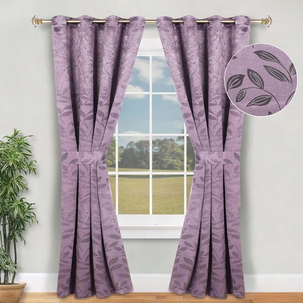 slide 2 of 6, Superior Leaves Machine Washable Room Darkening Grommet With Ties Blackout Curtains, Set of 2 46" x 84" - Wisteria