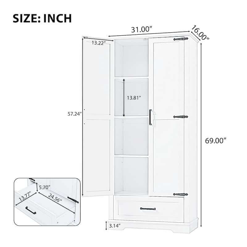 Tall Bathroom Storage Cabinet with 2 Doors, 1 Drawer & Adjustable Shelf