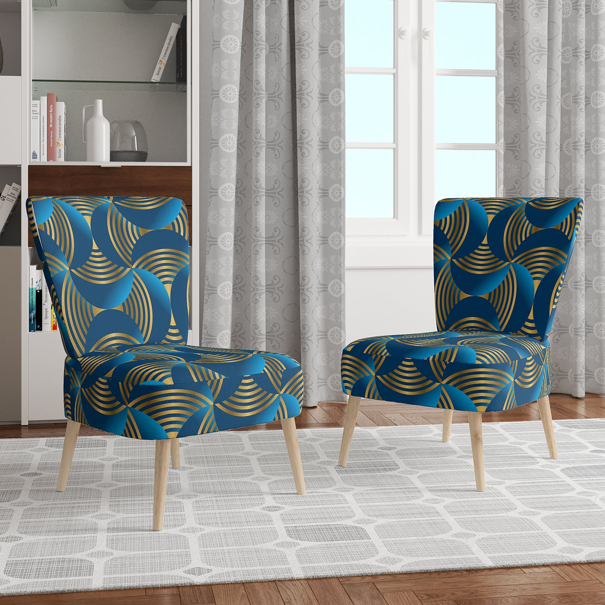 Designart "Geometric Abstract Waves In Gold And Marine Blue" - Picture 15 of 20