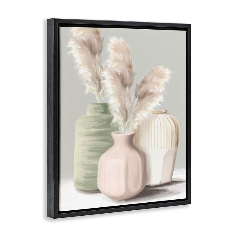 Stupell Soft Pampas Vases Framed Floater Canvas Wall Art Design By House Fenway