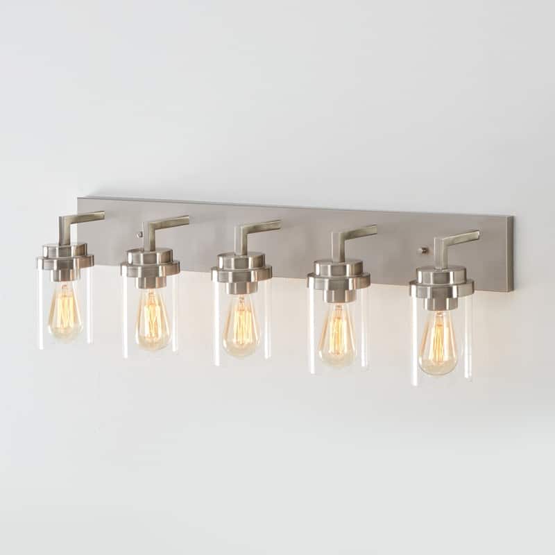 KAWOTI 5-Light Dimmable Bathroom Vanity Light with Clear Glass Shade