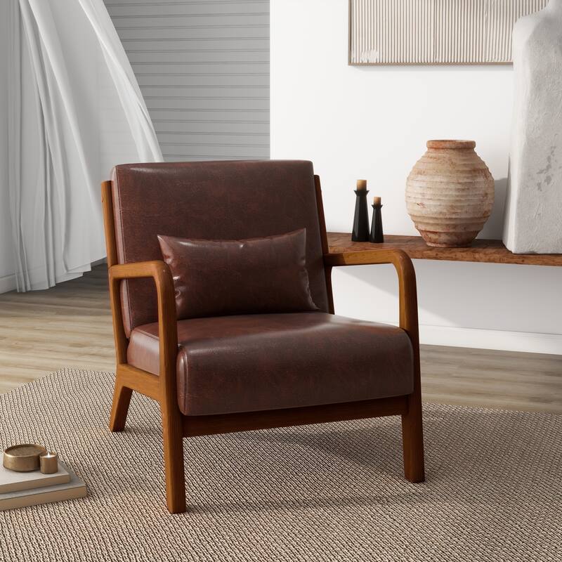 Modern Upholstered Accent Chairs for Living Room - Dark Wood - Coffee&PU&Side Frame