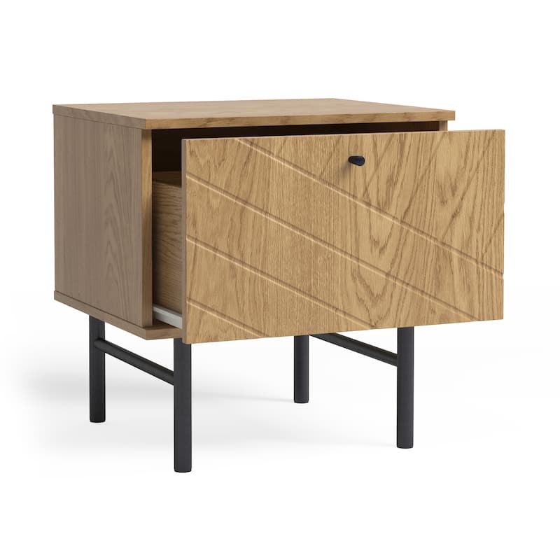 Studio London Amara Side Table - Oak Effect with Drawer and Steel Legs