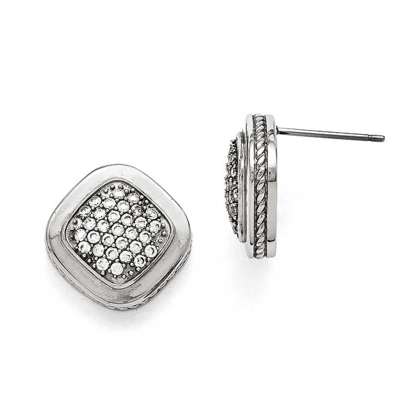 Chisel Stainless Steel Polished Square CZ Post Earrings