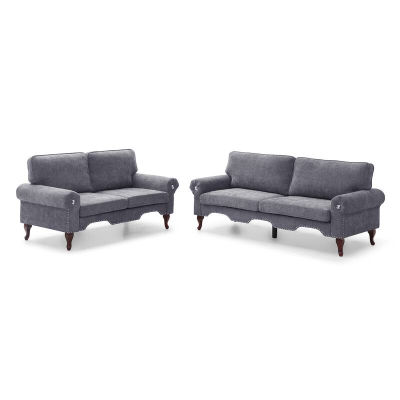 Linen 5-Seater Sectional Sofa Set with Chesterfield Design