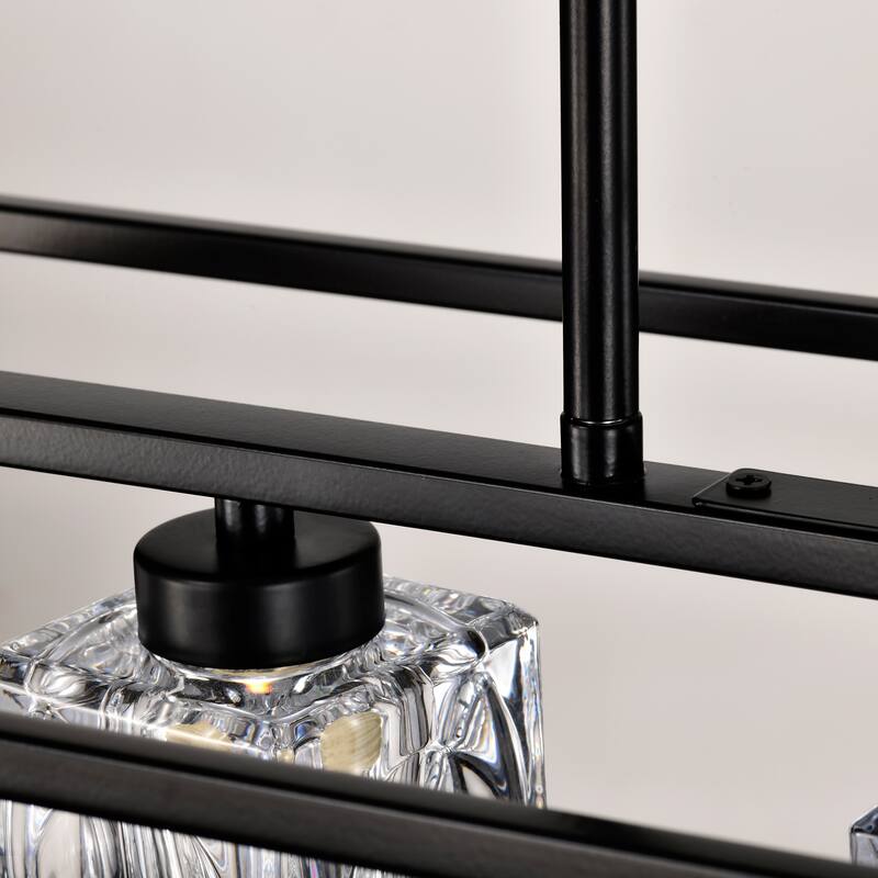 Industrial 6-Light Crystal Farmhouse Chandelier Linear Rectangular Pendant Cage Light, for Dining Room, Kitchen Island, Bar