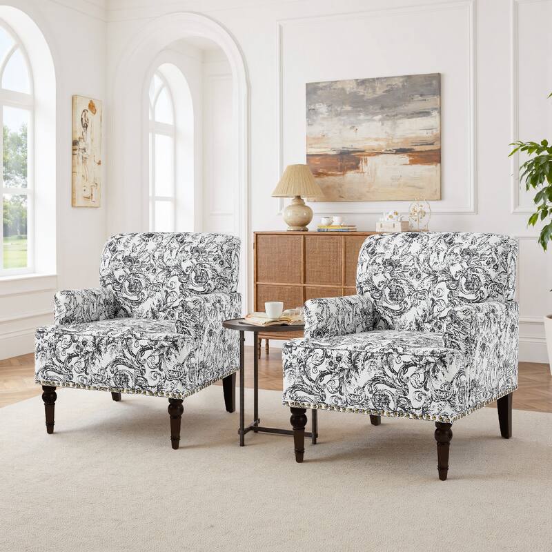 Linen Upholstered Armchair Nailhead Trim Accent Chair