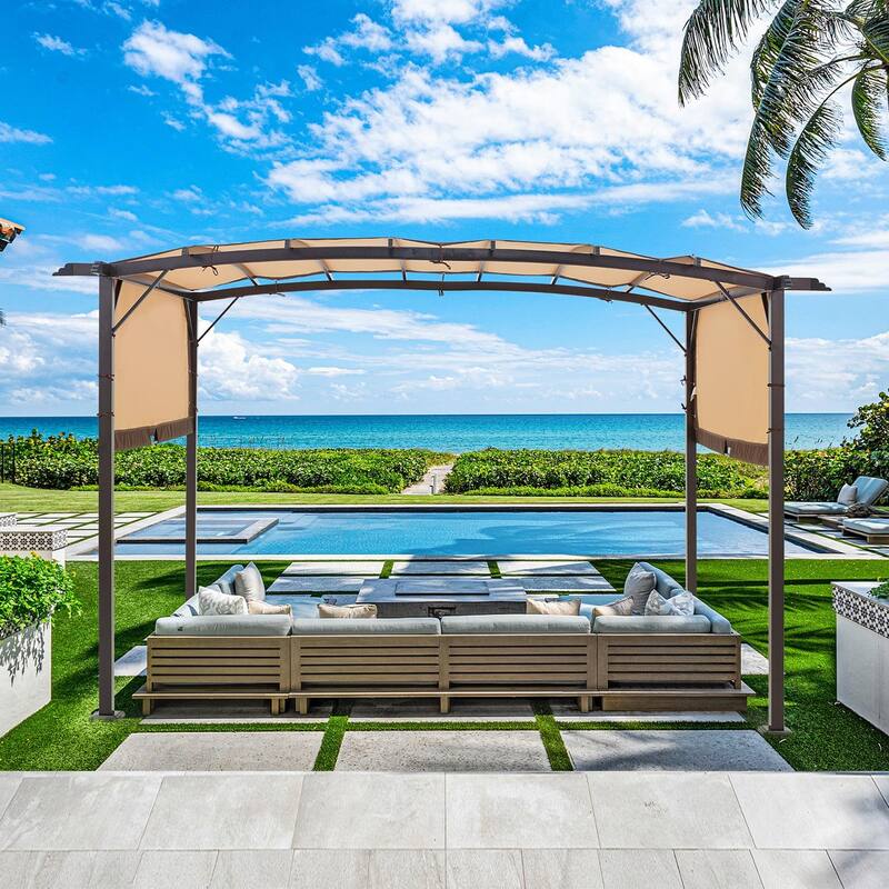 AECOJOY 12 x 9 Ft Outdoor Pergolas and Gazebos w/ Retractable Pergola - 12ft X 9ft