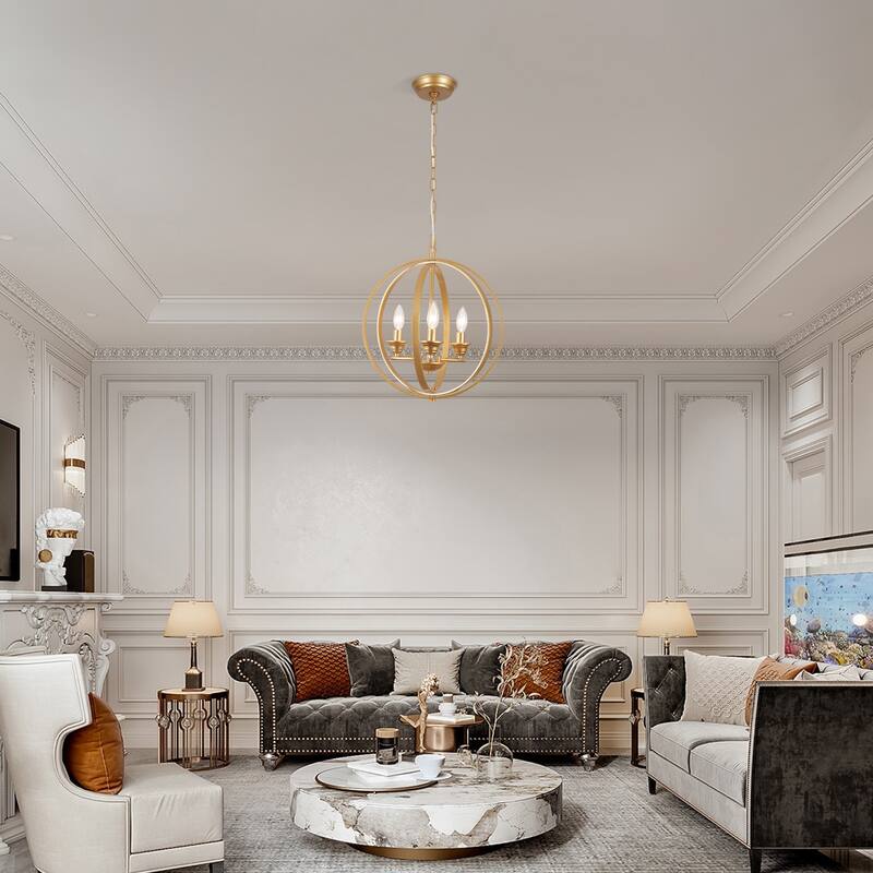 3 - Light Industrial Metal Orb Hanging Chandelier with Adjustable Chain