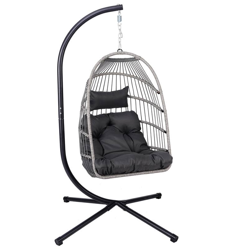 HDPE Egg Hanging Chair with Stand - 350lb Capacity Indoor/Outdoor Swing Chair, Includes Cushion and Adjustable Chain