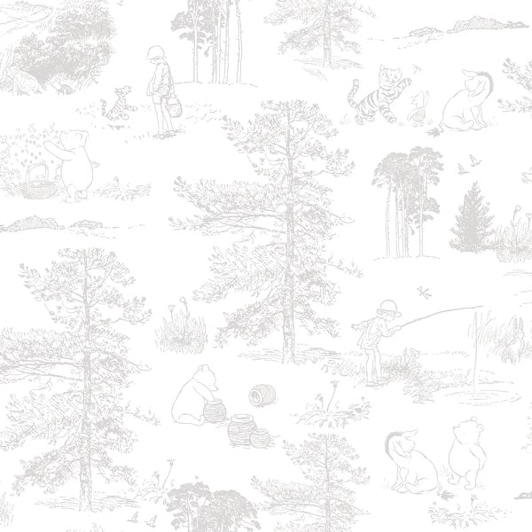 slide 2 of 6, Winnie The Pooh Grey Toile Peel and Stick Wallpaper by RoomMates