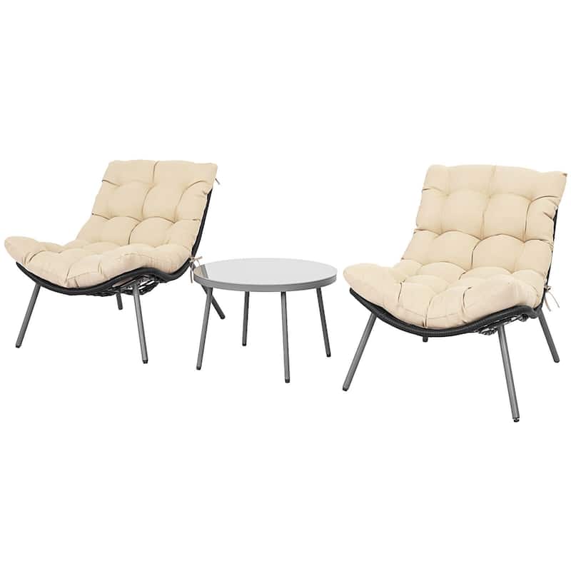 Costway 3 PCS Patio Furniture Set with Cushioned Papasan Chairs - See Details - Black+Beige - See Details