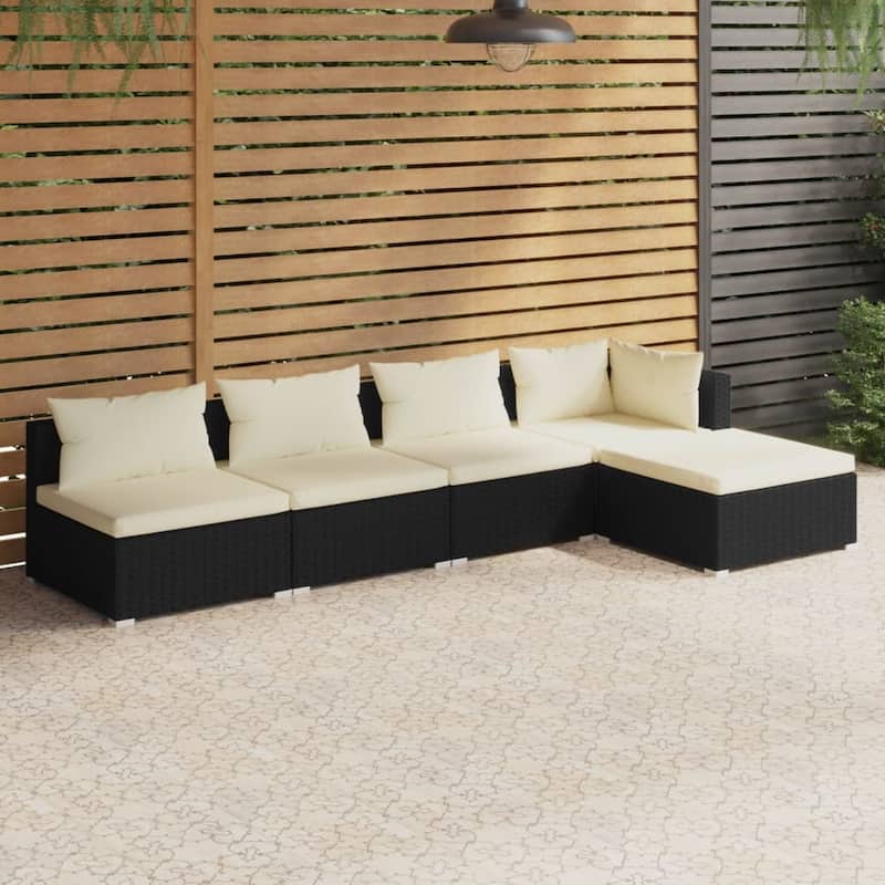vidaXL Patio Lounge Set Outdoor Sectional Sofa Set Table Garden Poly Rattan - Black 3 x Middle sofa