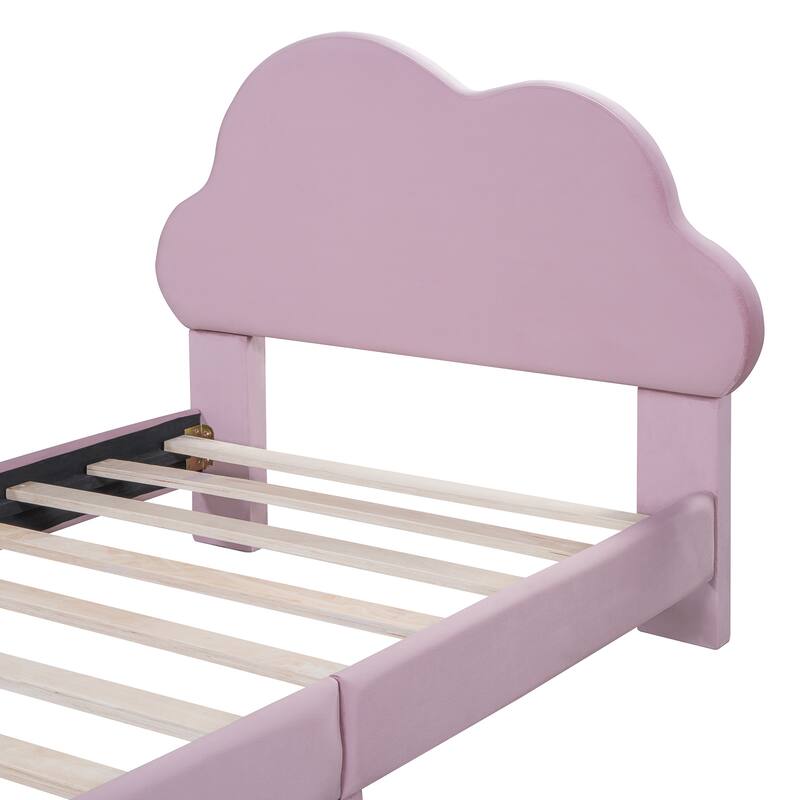 Twin Size Upholstered Cloud-Shape Bed ,Velvet Platform Bed with Headboard