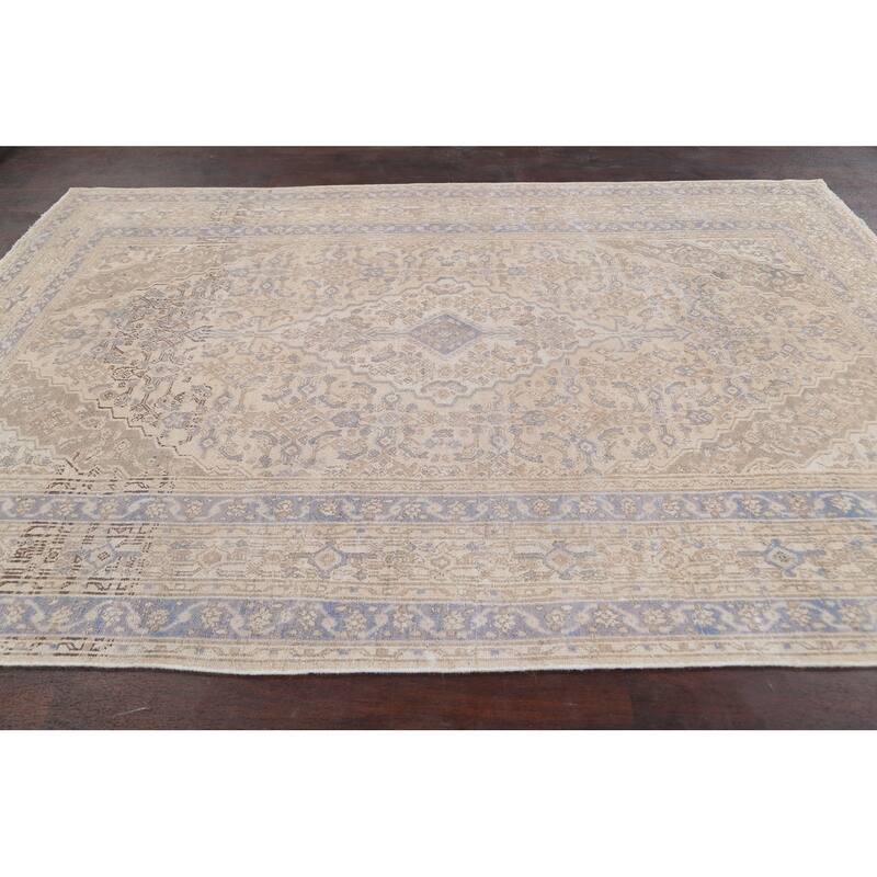 Vintage Distressed Geometric Hamedan Persian Area Rug Wool Handmade - 6'11" x 9'11"