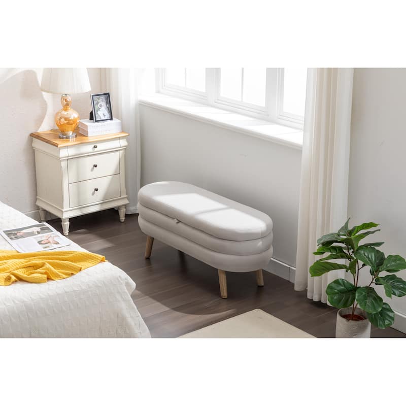 Velvet Fabric Storage Bench Bedroom Bench With Wood Legs For Living Room Bedroom