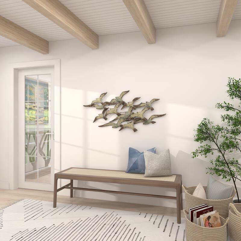 Metal Bird Flying Flock Of Home Wall Decor - White - Roche River Decor