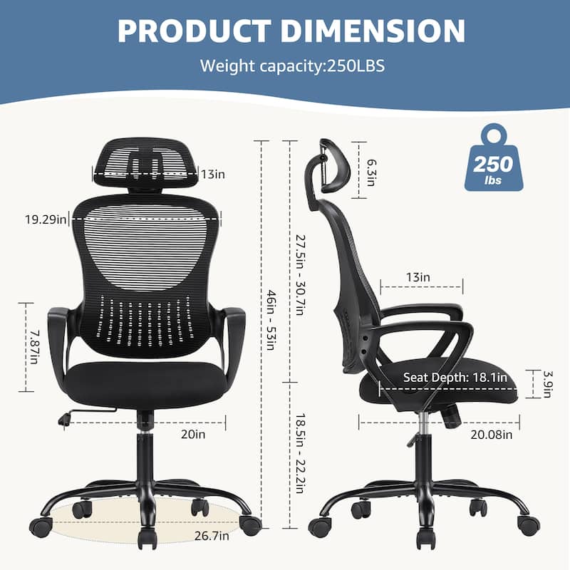 Ergonomic Mesh Office Desk Chair with Fixed Armrests