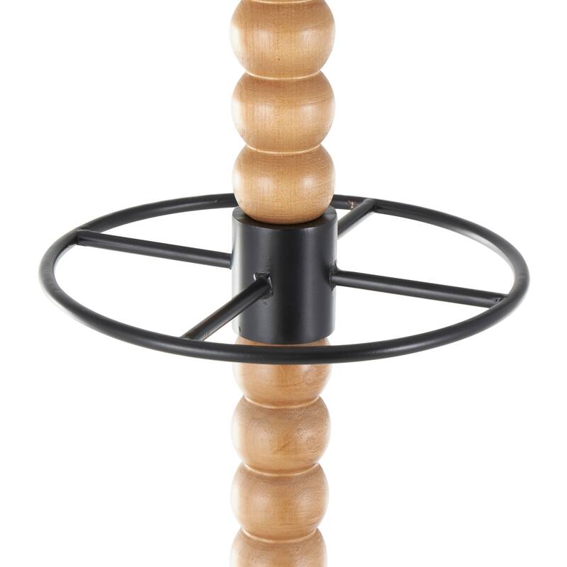 Brown Wood Spindle 8 Hook Coat Rack with Black Metal Accents and Beaded Ends