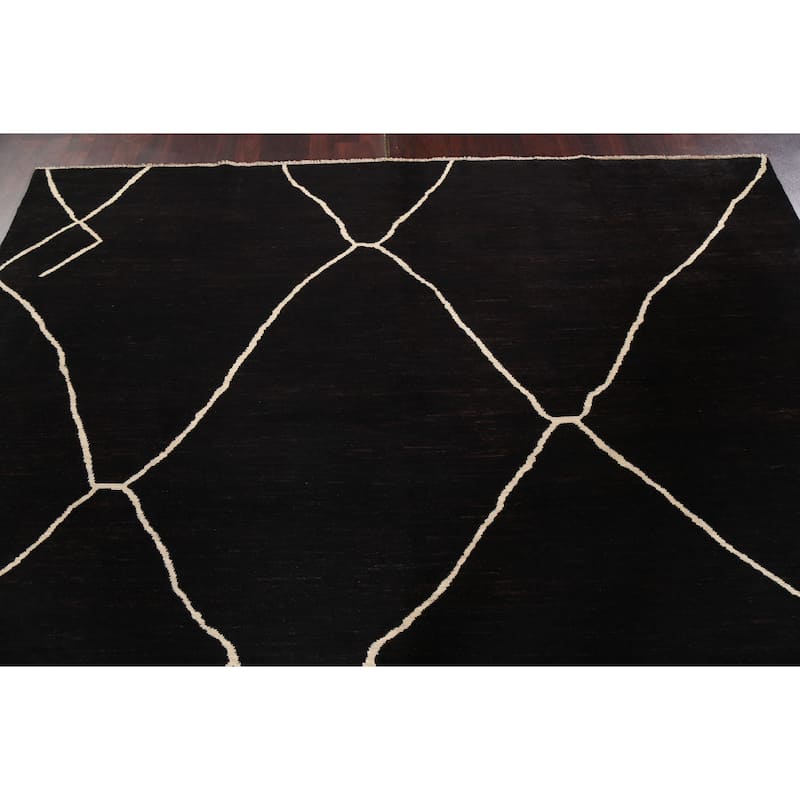 Vegetable Dye Contemporary Moroccan Wool Area Rug Hand-knotted Carpet - 7'10" x 9'8"