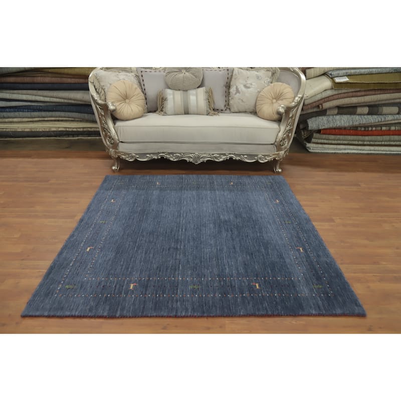 Navy Blue Tribal Gabbeh Square Area Rug Handmade Tribal Carpet - 5' 9'' X 5' 10''