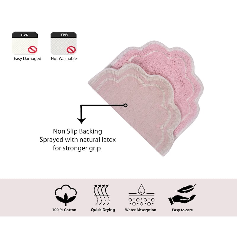 Allure Collection 100% Cotton Non-Slip Bathroom Rug Set, 3 Piece Machine Washable- Bathroom Rug, Bath Rug, U Shaped Contour