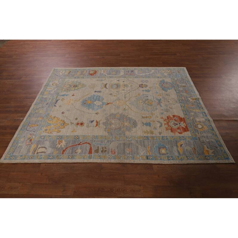 Vegetable Dye Oushak Area Rug Handmade Beige Wool Carpet - 5'0"x 6'10"