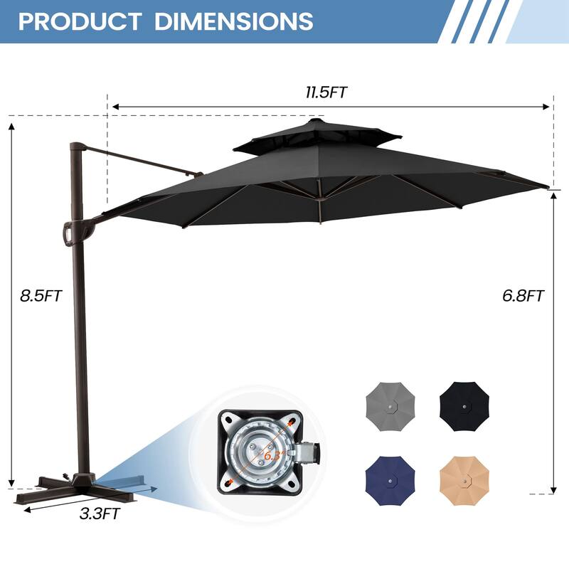 Patio Umbrella Cantilever Offset Outdoor Parasol 360-degree Rotation with Base
