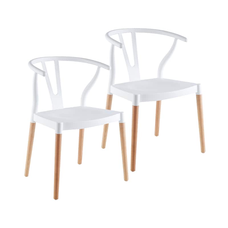 Porthos Home Lyra Plastic Dining Chairs with Beechwood Legs, Set of 2 - White