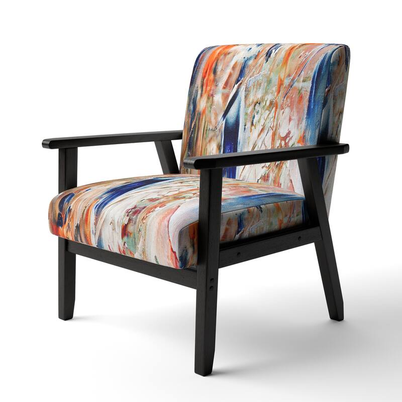 Designart "Colorful Abstract Painting Strokes II" Upholstered Modern Accent Chair and Arm Chair - Arm Chair - Black Wood