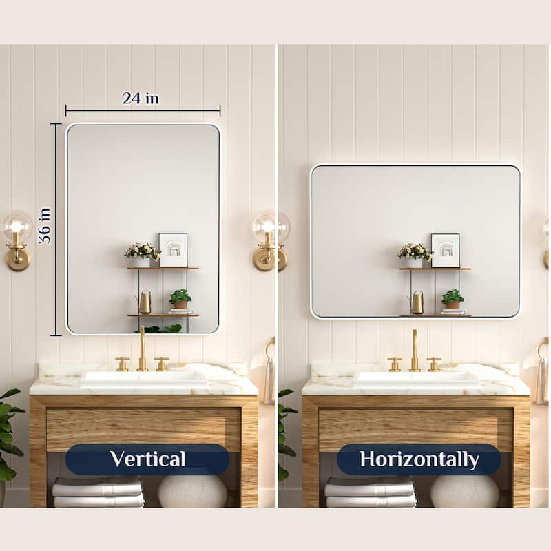 Keonjinn Rectangular Modern Aluminum Framed Bathroom Vanity Mirror, White