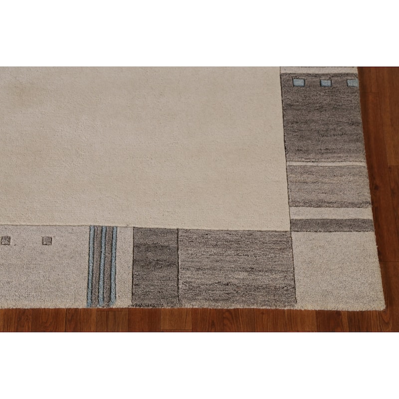 Solid Beige Bordered Gabbeh Indian Area Rug Handmade Wool Carpet - 5'3" x 7'7" - 5'3" x 7'7" - Ivory/Beige