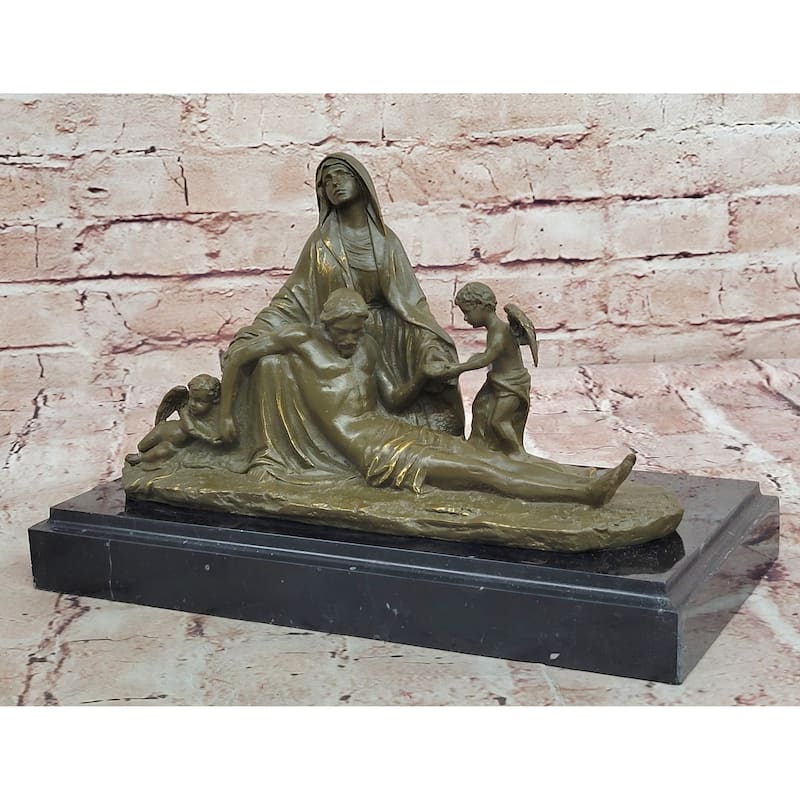 Pietà With Cherubs Bronze Sculpture - Religious Virgin Mary And Jesus Art