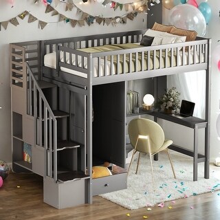 Elegance Unique Design Wood Full Size Loft Bed With Ladder,Beautiful Kid Bed