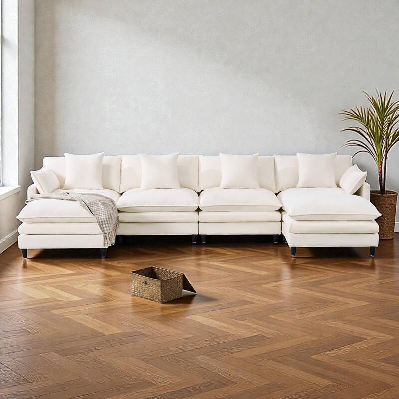 140.9" U-Shaped Modular Sectional Sofa with 2 Ottomans, Chenille Upholstery, Deep Seat Couch for Living Room