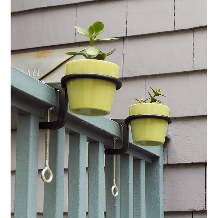 Achla Designs Set of 2 Clamp-On Flower Pot Holder Ring Brackets, Black Powder Coat Finish