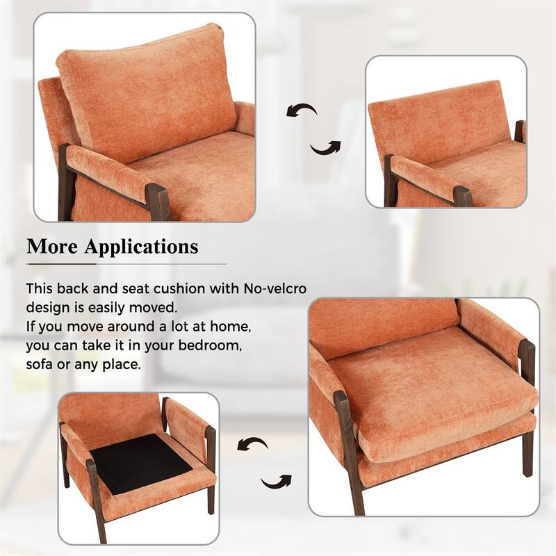 Mid-Century Velvet Living Room Accent Leisure Armchair with Solid Wood