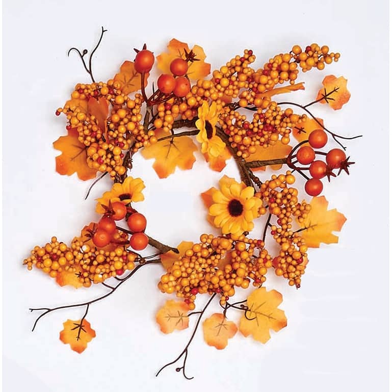 4.5" Maple Candle Ring w/ Berries & Sunflowers - 11"