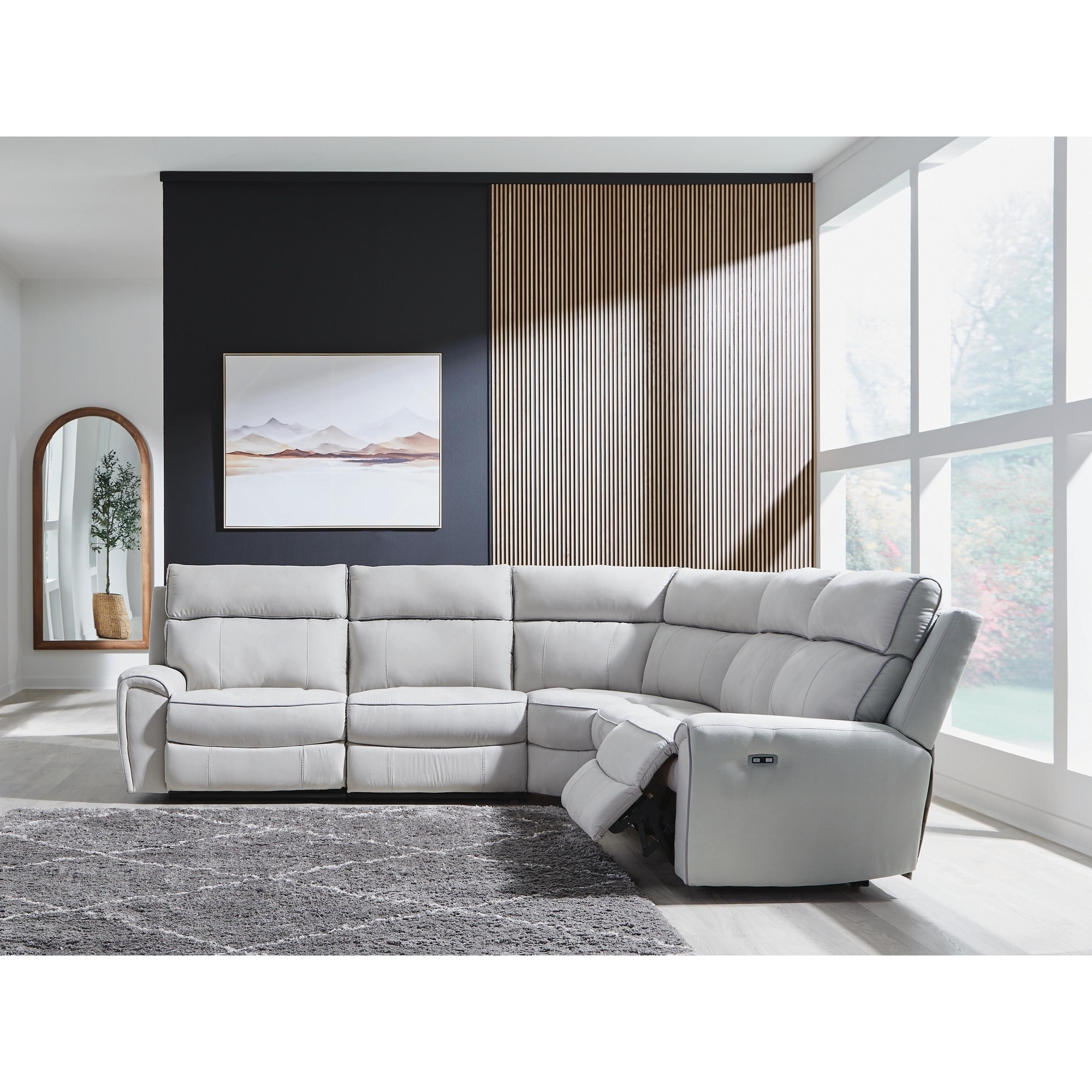 Signature Design by Ashley Grafton Pike Gray 5-Piece Power Reclining Sectional - 144" W x 144" D x 43" H