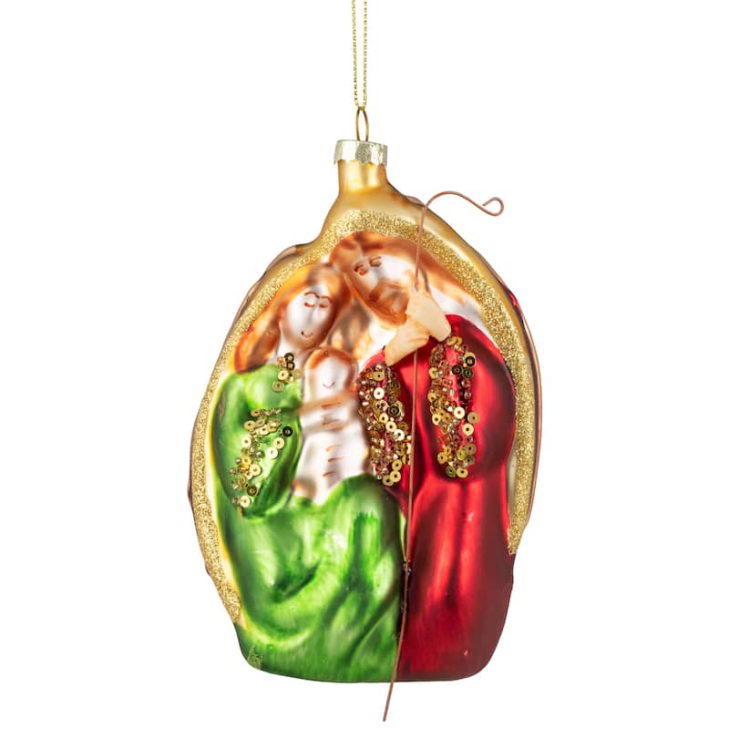 Holy Family Glass Nativity Christmas Ornament - 6"