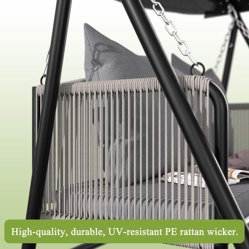 VEIKOUS Outdoor Patio Swing 2-Seat with Adjustable Convertible Canopy, 661 Lbs Capacity Steel Frame - N/A