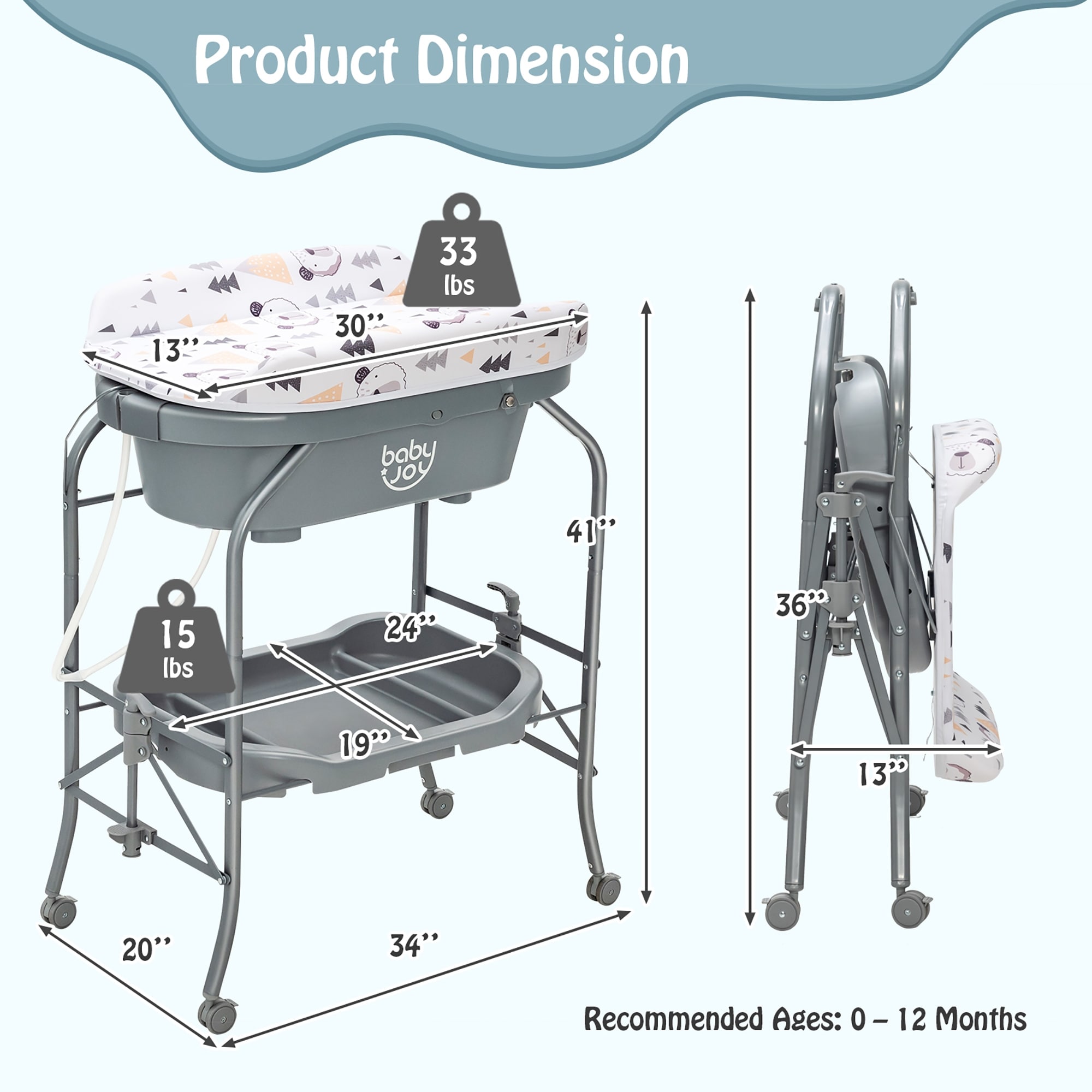 Costway baby infant bath changing table top