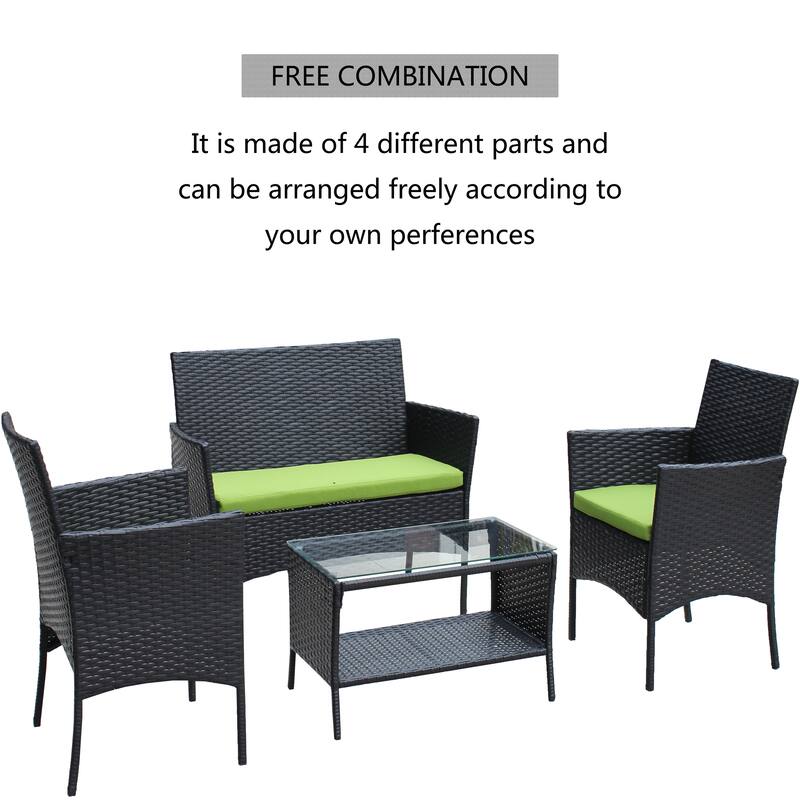 4 PC Rattan Patio Furniture Set