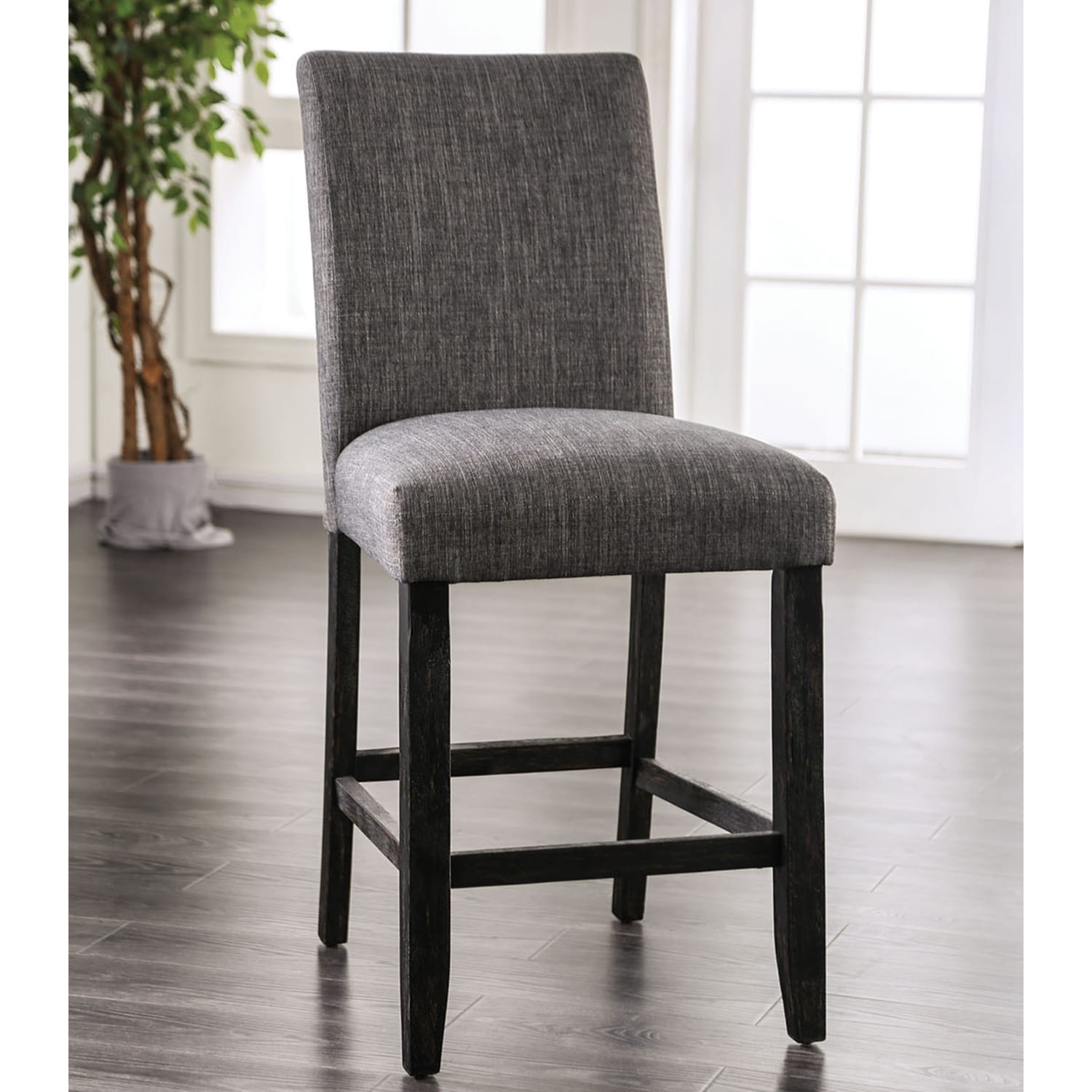 Set of 2 Padded Fabric Counter Height Chairs in Gray Finish