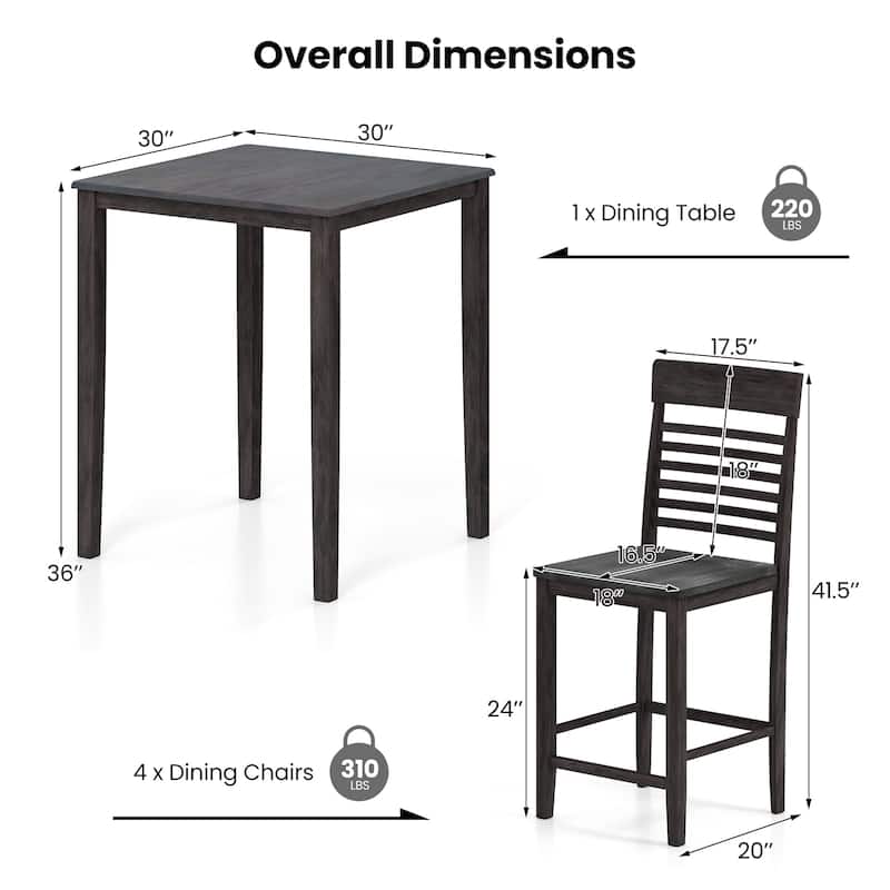 Gymax 5 PCS Counter-Height Dining Table Set for 4 Square Kitchen Table