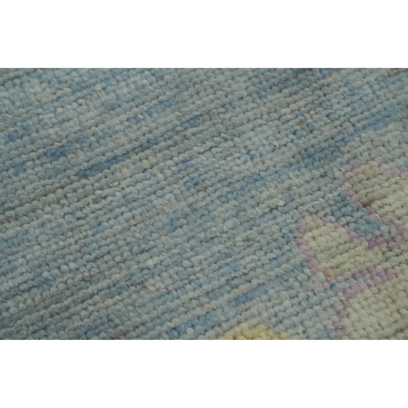 Vegetable Dye Blue Oushak Turkish Area Rug, Floral Geometric Carpet - 9' 10'' X 7' 11''
